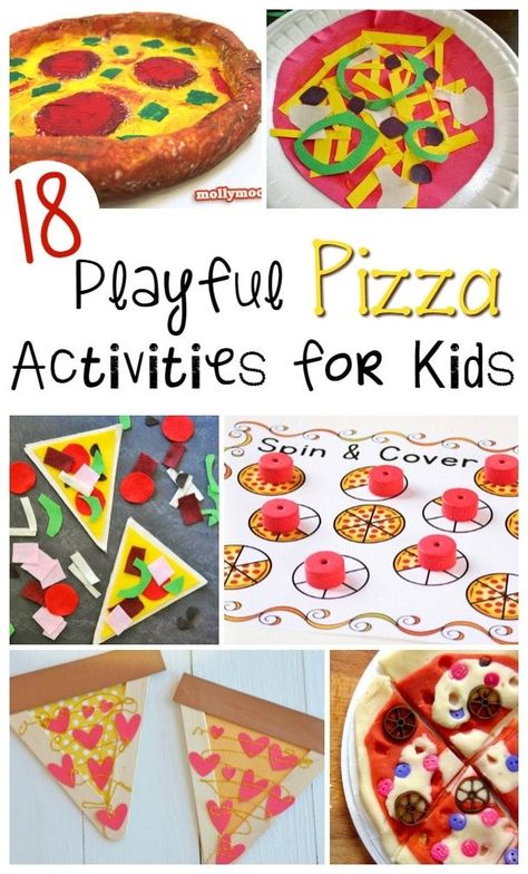 Are you looking for a fun pizza inspired craft or activity for kids?  Check out this list of 18 Playful Pizza Activities for Kids that are perfect for children of all ages!  These activities help kids work on many important skills such as eye-hand coordination, fine motor tasks, addition and subtraction, and using their imagination, just to name a few. Preschool Pizza, Pizza Activities, Pizza Craft, Kids Pizza, Pizza Games, Food Activities, Pizza Day, Kids Work, Easy Activities