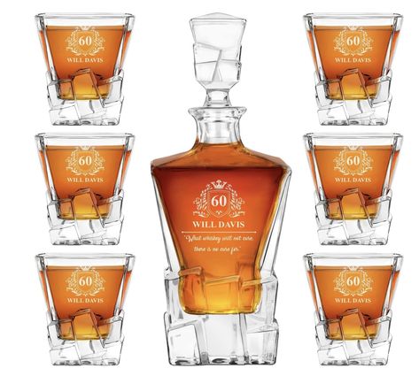 £54.90🤩 CONNOISSEUR'S CHOICE: Our whisky set consists of elegant 950 ml decanter, which can store the liquor well, perfectly maintaining its aroma and flavour, and 6 cocktail glasses (330 ml) elevating your whisky drinking experience. It also serves as a perfect home decor emanating indescribable class to your bar set. The extraordinary design will leave a lasting impression on your visitors. So, this well-crafted set is perfect for gifting your family and friends. Whisky Set, Personalized Whiskey Decanter, Whiskey Set, Personalized Whiskey, Whiskey Decanter, Ice Cubes, Drinking Glasses, Gifts For Men, Whiskey