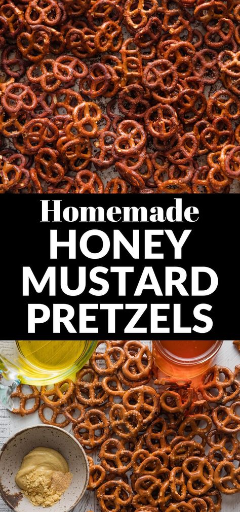 Homemade Honey Mustard Pretzels are so simple, tasty, and customizable -- perfect to make for snacking and sharing! Whip up a batch for game day, a holiday appetizer, or a casual neighborhood get-together. Pretzel Seasoning Recipes, Pretzel Snack Recipes, Spiced Pretzels, Mustard Pretzels, Honey Mustard Pretzels, Seasoned Pretzels, Butter Pretzels, Pretzel Snacks, Homemade Honey Mustard