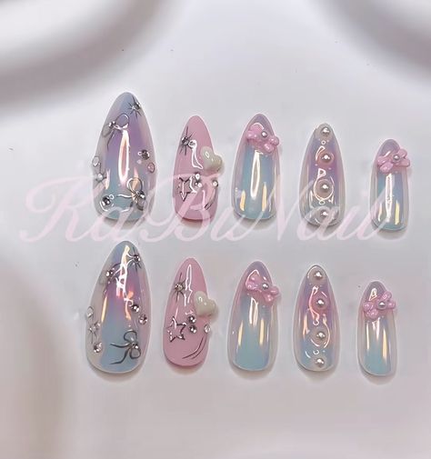 Enhypen Nail Inspired, Nail Korean Style Cute, Seventeen Nail Art Kpop, Seventeen Inspired Nails, Seventeen Nails, Nail Art Birthday, Nail Korean Style, Chinese Nails Designs, Xiaohongshu Nails