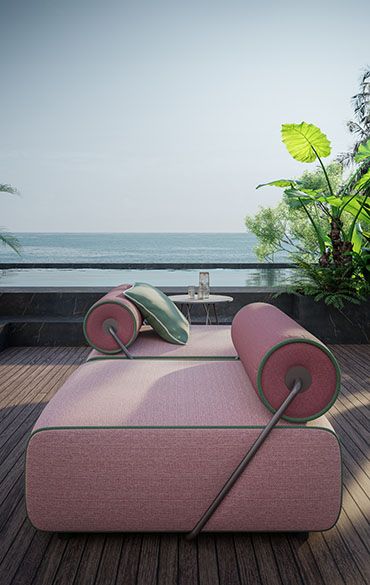 LEVANTE_divano_outdoor_03_SMALL_V Colorful Outdoor Sofa, Balcony Seats, Small Balcony Furniture, Outdoor Sofa Design, Beach Sofa, Boat Furniture, Italian Modern Sofa, Sofa Design Wood, Funky Chairs