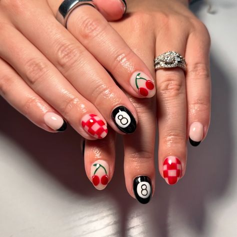 Nashville ready🎱🏁🍒 #nails #nailart #naildesigns #nailsofinstagram #nailsnailsnails #nailsmagazine #nailsonfleek #nailstyle #nailtrends #nailartist #nailinspo #nashvillenails #checkerednails #cherrynails #fallnails Pinup Nails, Beauty Content, Nails Nailart, Nashville, Pin Up, Nail Art, Nails, Beauty, Quick Saves