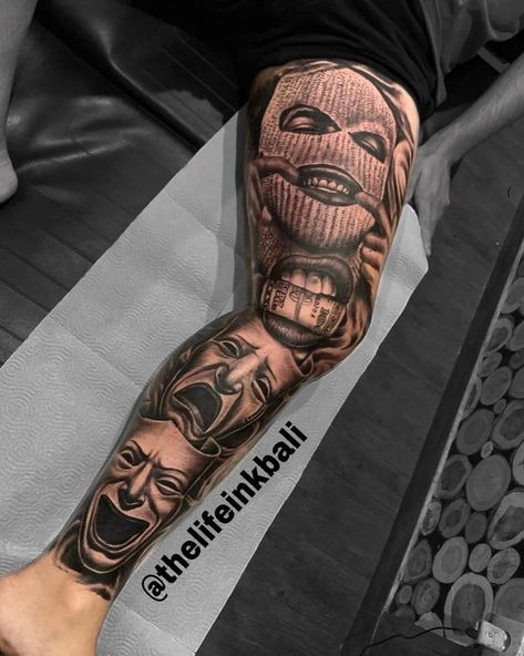 Aska_lifeinkbali | Well done full leg sleeve out side just taken 7 hours one siting many style only inthelifeinkbali 💉💯 Please guys book you sport guy✅✅✅💪💪💪… | Instagram Clown Leg Tattoo, Side Leg Tattoo Men, Best Leg Tattoos Men's, Chicano Leg Tattoo, Leg Sleeve Tattoo Men Full, Chicano Leg Sleeve, Full Leg Tattoo Men, Tattoos For Guys Leg, Tattoos For Guys Arm