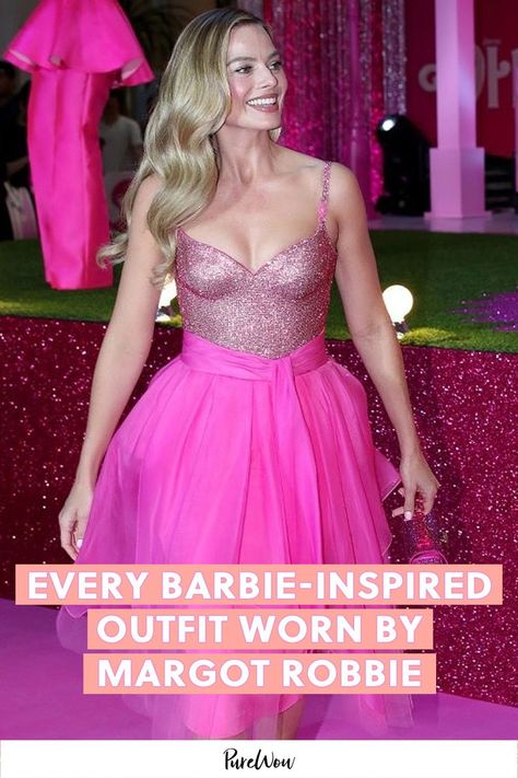 Superfans have started to notice that every outfit worn by Margot Robbie on the 'Barbie' press tour has been an homage to a famous doll. So, we decided to round up every Barbie-inspired ensemble Robbie's worn so far. Recreating Barbie Outfits, Taylor Clothes, Barbie Inspired Outfits, Hello Barbie, Totally Hair Barbie, Movie Outfit, Celebrity Fashion Outfits, Art Learning, Barbie Inspired