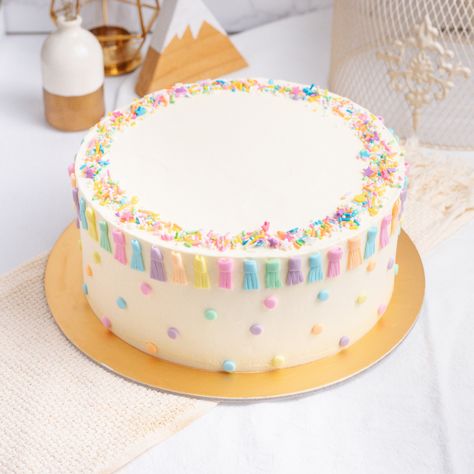 Pastel Polka Dot Cake, Pastel First Birthday Cake, Colourful Cakes Birthday, Pastel Cake Birthdays, Simple 1st Birthday Cake, Simple Rainbow Cake, Pastel Rainbow Birthday Cake, Rainbow Themed Cake, Polka Dot Birthday Cake