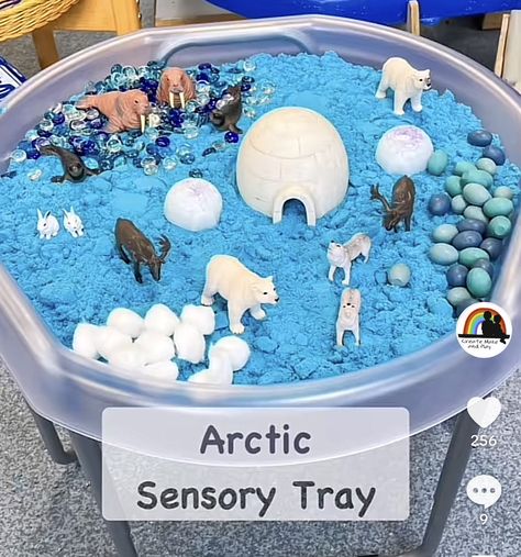 Artic Animals Eyfs, New Year Tuff Tray Ideas, Winter Messy Play, Winter Provocations Reggio, Arctic Sensory Bin, Animals Sensory Bin, Winter Eyfs, Arctic Animals Preschool Activities, Tuff Tray Ideas