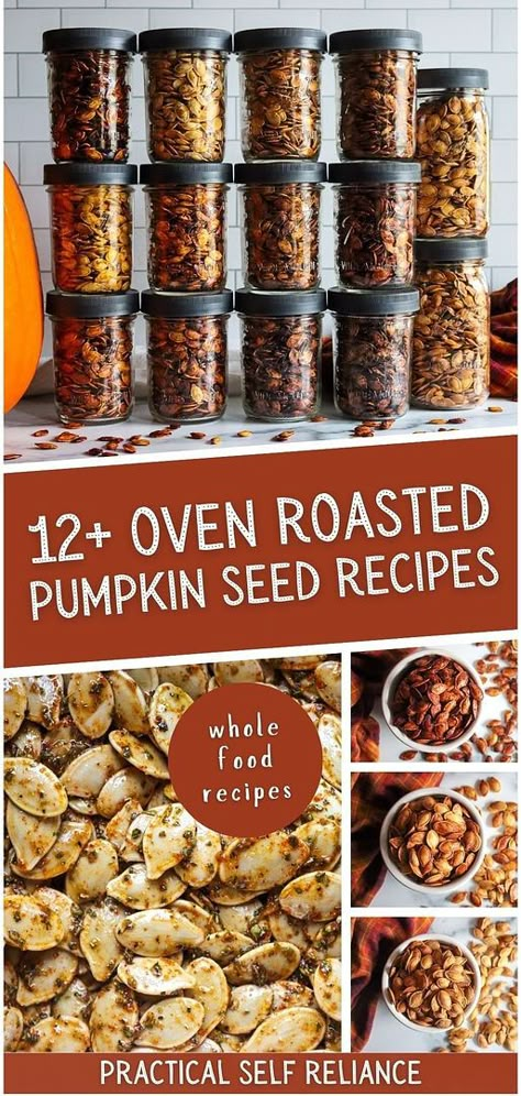 Explore our 12+ oven roasted pumpkin seeds recipes, showcasing easy whole food recipes at their best. Roasting pumpkin seeds is a delightful way to enjoy a healthy, homemade snack this fall. It's a tradition that complements a self sufficient lifestyle beautifully. Find more easy whole food recipes, pumpkin recipes, and healthy fall recipes at practicalselfreliance.com. Roasted Pumkin Seeds, Easy Whole Food Recipes, Oven Roasted Pumpkin, Family Pumpkin Carving, Oven Roasted Pumpkin Seeds, Roasting Pumpkin Seeds, Pumpkin Seed Recipes Roasted, Pumpkin Seed Recipe, Roasting Pumpkin