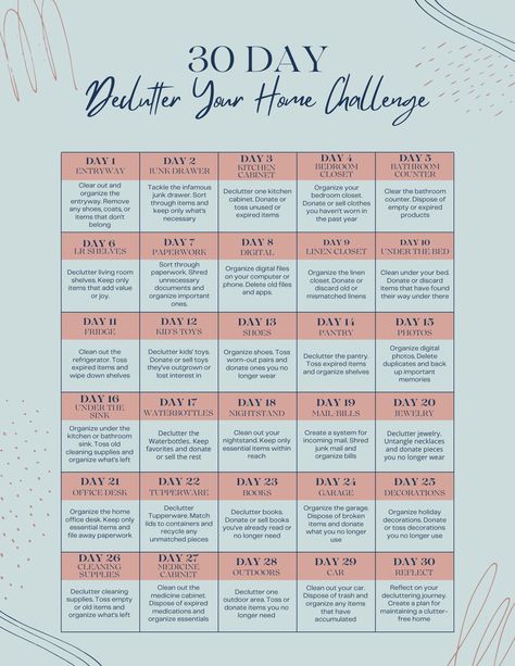 30 Days to Declutter Your Home Challenge: Organization Guide - Etsy Australia Declutter Checklist, Decluttering Inspiration, Declutter Home, Declutter Challenge, House Cleaning Checklist, Just Keep Going, Household Cleaning Tips, Declutter Your Home, Cleaning Checklist