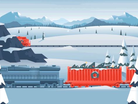 Thadingyut Festival Design, Christmas Train Illustration, Train Animation, Snow Pixel Gif, Snow Animation, Animated Banner Ads, Santa Train Illustration, Ski Village Illustration, Winter Train