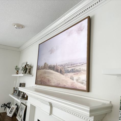 Picture Tv Above Fireplace, Picture Above Fireplace, Frame Tv Above Fireplace, Picture Frame Tv, Fireplace In Living Room, Tv Above Fireplace, Above Fireplace, Living Room With Fireplace, Samsung Frame Tv