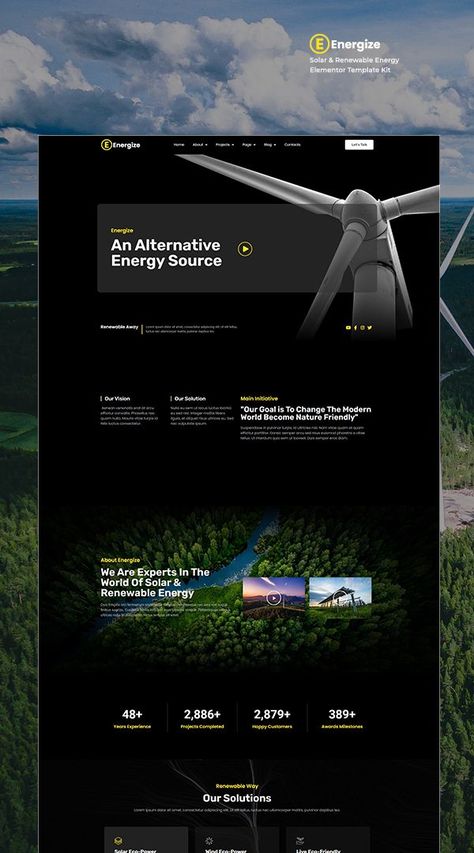 Welcome to Energize – Solar & Renewable Energy Elementor Template Kit. Energize only uses two elements, namely Elementor and Elementor Pro. Energize is a fully responsive, dark and customizable theme that comes with a collection of eco-friendly wind energy, hydro energy, energy companies and power generation websites, as well as layouts for green earth, ecology, energy saving wind turbine and organic energy sites Solar Energy Infographic, Eco Website Design, Energy Website Design, Solar Website, Energy Presentation, Energy Website, Renewable Energy Design, Green Website, Hydro Energy