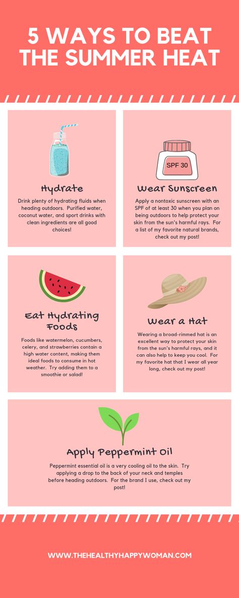 5 Ways to Beat the Summer Heat - The Healthy Happy Woman Hydrating Foods, Natural Medicine Cabinet, Summer Health, Summer Diet, Health Articles Wellness, Summer Challenge, Neutral Fall Decor, Happy Woman, Natural Sunscreen