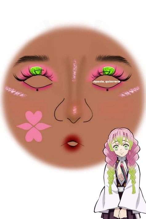 Mitsuri Makeup, Disney Eye Makeup, Anime Eye Makeup, Anime Cosplay Makeup, Makeup Drawing, Anime Makeup, Makeup Face Charts, Graphic Makeup, Makeup Accesories