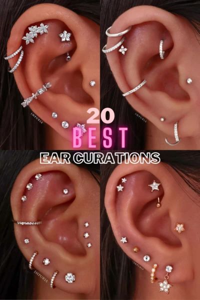 20 of the Most Popular Ear Piercing Ideas in 2021 – MyBodiArt Industrial Piercing Combinations, Best Ear Piercing Combinations, Piercings Ear Chart, Piercing Chart Ear, Different Ear Piercings Chart, Cute Ear Piercings Combinations, Most Painful Ear Piercings Chart, Double Helix Piercings, Ear Piercing Chart