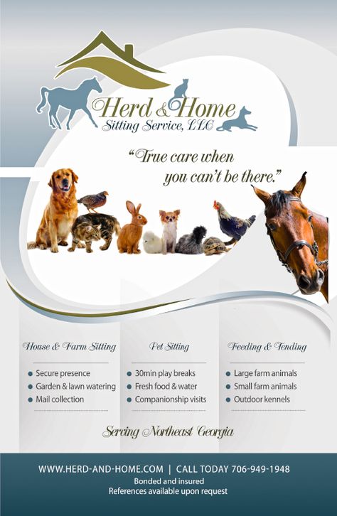 Flyer design for local pet sitting company. House And Pet Sitting Flyers, Pet Sitting Flyer, Pet Sitting Business Cards, Dog Services, Dog Sitting Business, Dog Brands, Petting Farm, Pet Care Business, Pet Sitting Business