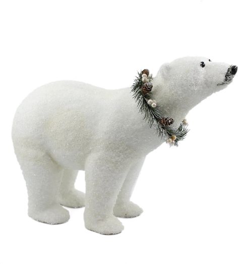 Polar Bear Christmas Decorations, Winter Wonderland Decorations, Polar Bear Christmas, White Polar Bear, Bear Decor, White Christmas Decor, Bear Figurine, Arctic Animals, Christmas Figurines