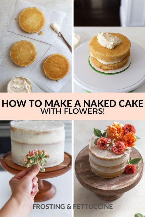 How To Make A Rustic Cake, Rustic Icing Cake, Small Homemade Wedding Cake, Rustic Cake Recipe, Rustic Cakes Birthday, Simple Ways To Decorate A Cake, Easy Diy Wedding Cake Decorating, Diy Cake With Flowers, Rustic Cake Decor