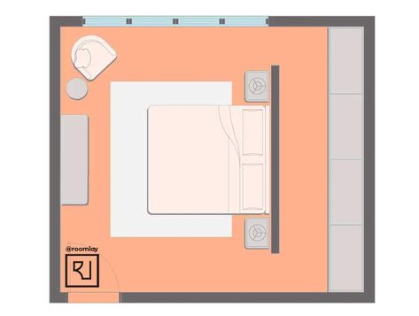 Bed In Middle Of Room, Bed Against Wall, Feng Shui Bedroom Layout, Bedroom Layouts For Small Rooms, Scandinavian Spring, Bed Placement, Small Bedroom Layout, Headboard Decor, Headboard Wall