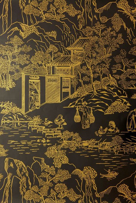 WH 199 525 Chinese Landscapes Metallic Gold by Waterhouse Luxury Wallpaper Texture Seamless, Wallpaper Texture Seamless, Chinese Fabric, Antique Chinese Furniture, Japanese Pop Art, Chinese Furniture, Chinoiserie Wallpaper, Chinese Landscape, Beauty Wallpaper