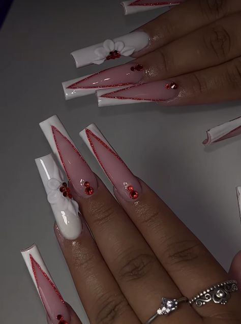 Red Nail Sets, Christmas Nails Stickers, Future Nails, Girls Nail Designs, Henna Nails, Nails Stickers, Fab Nails, Girly Acrylic, Super Cute Nails