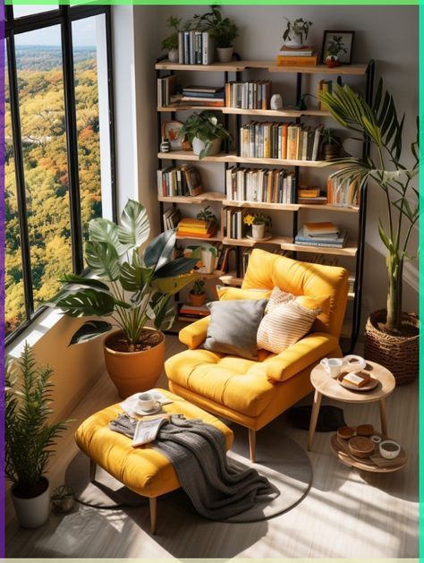 Living Room With Office Space Layout, Natural Light Interior Design, Cozy Apartment Living Room Ideas, Scandinavian Small Living Room Ideas, Conversation Living Room, Plant Filled Living Room, Reading Room Aesthetic, Small Reading Room, Boho Scandinavian Living Room