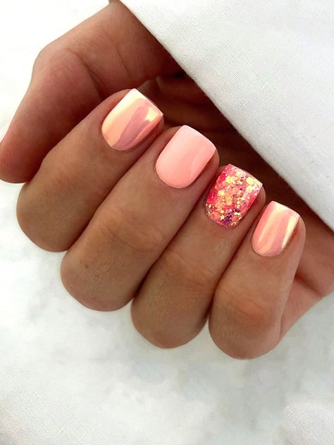 Multicolor  Collar    Bare Nails Embellished   Nail,Hand & Foot Care Manicure Natural, Peach Nails, Coral Nails, Valentine Nails, Colorful Nails, Vacation Nails, Her Nails, Dipped Nails, Nails And Makeup