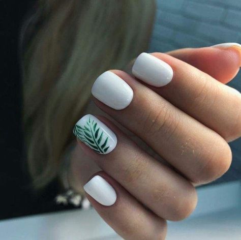 White Nail Colors & Inspiration For All 4 Seasons | Palm Tree Gel Nails, Island Nails Tropical Simple, Cute Basic Nail Designs, Tropical Nails Short, Hawaii Inspired Nails, Spring Nails Art Designs, Early Spring Nails, Floral Manicure, Spring Nails Art