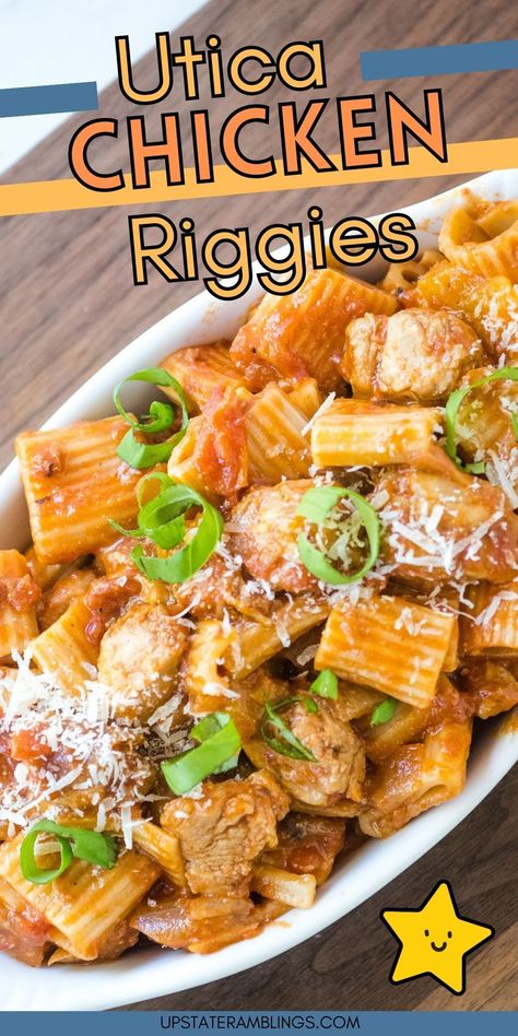 Utica Chicken Riggies Chicken Riggies Recipe Utica, Rigatoni And Chicken Recipes, Easy Chicken Riggies Recipe, Chicken Rigatoni Pasta Recipes, Chicken Riggies Recipe Easy, Riggies Recipe, Chicken Riggies Utica, Chicken Riggies Recipe, Rigatoni Pasta Recipes