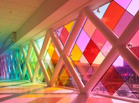 Harmonic convergence' installation by christopher janney, (view of the western wall) at the miami international airport in florida, USA Miami Airport, Anniversary Art, Colorful Places, Art Basel Miami, Taste The Rainbow, Jolie Photo, Over The Rainbow, World Of Color, Beach Art