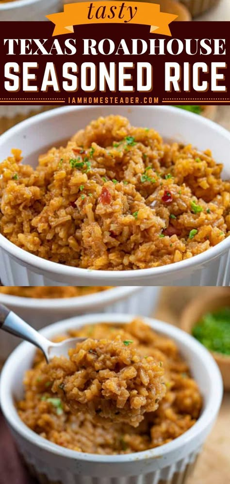 Chicken Stock Rice Recipes, Instant Pot Texas Roadhouse Rice, Texas Road House Seasoned Rice, Texas Roadhouse Seasoned Rice Recipe, Texas Rice Recipe, Texas Roadhouse Rice Copycat, Side Dish Rice Recipes, Copycat Texas Roadhouse Rice, Bbq Rice Side Dish