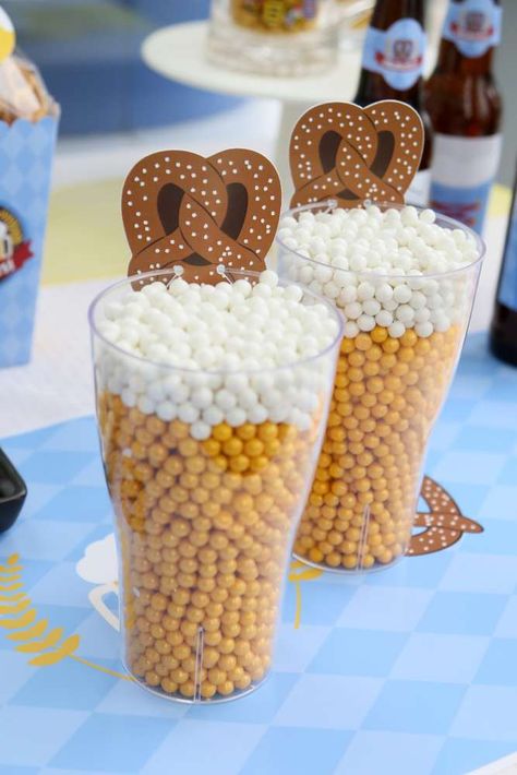 Oktoberfest: Welcome to the Biergarten | CatchMyParty.com German Beer Festival, Oktoberfest Decorations, Pretzel Shape, Wine Markers, Festival Booth, Glass Markers, Wine Glass Markers, Tiffany Blue Wedding, Beer Cake