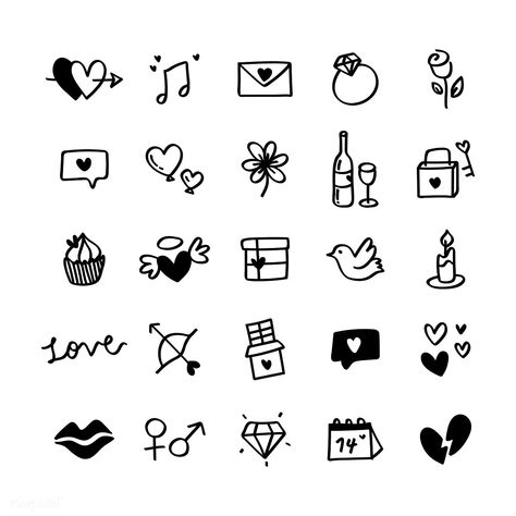 Collection of illustrated valentine's icons | free image by rawpixel.com Cute Small Drawings, Symbol Drawing, Zestaw Ikon, طابع بريدي, Heart Doodle, Doodle Art Journals, Love Doodles, Heart Hands Drawing, Heart Drawing