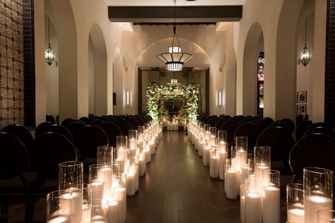 Ceremony Aisle With Candles, Candle Lit Aisle Wedding, Candles Wedding Aisle, Candle Wedding Aisle, Candle Lit Wedding Aisle, Inside Wedding Ceremony, Candle Lit Wedding Ceremony, Aisle With Candles, Black And White Wedding Ceremony