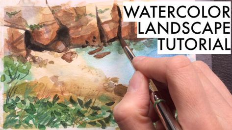 Painting a coast scene in watercolor and gouache + bee eater tutorial (video) 8 Watercolor Landscape Tutorial, Gouache Tutorial, Learn To Sketch, Painting Landscapes, Walnut Ink, Landscape Painting Tutorial, Nature Sketch, Sketch Videos, Watercolor Tips