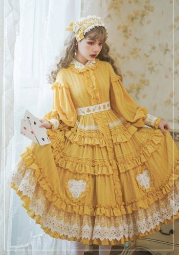 Cute Feminine Outfits, Dress Apron, Yellow Clothes, Fashion Feminine, Op Dress, Classic Lolita, Girly Dresses, Cosplay Dress, Harajuku Fashion