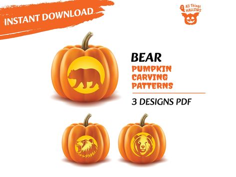 BEAR Pumpkin Carving Stencil Template Pattern | Animal Stencils Instant Download | Wildlife Halloween Design Ideas For Beginner Adults & Pro Bear Pumpkin Carving, Lantern Pumpkin Carving, Pumpkin Carving Stencils Templates, Bear Pumpkin, Animal Stencils, Halloween Pumpkin Stencils, Lantern Template, Carving Stencils, Male Faces