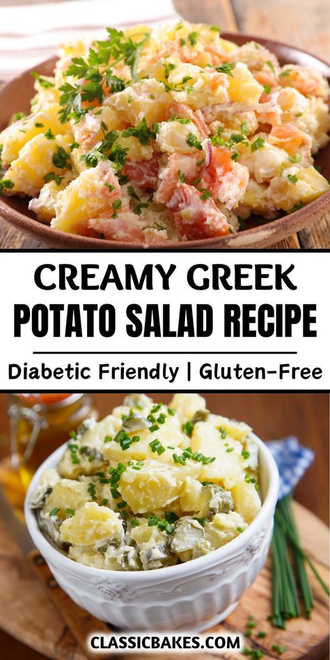 Discover a refreshing twist on a classic with this Greek Potato Salad. Loaded with tender potatoes, tangy feta, olives, and a zesty dressing, it's the perfect side dish for any meal. Enjoy the fresh, Mediterranean flavors in every bite! Potato Salad Loaded, Feta Potatoes, Greek Potato Salad, Healthy Potato Salad, Potato Salad Healthy, Mediterranean Flavors, Classic Potato Salad, Greek Potatoes, Popular Side Dishes