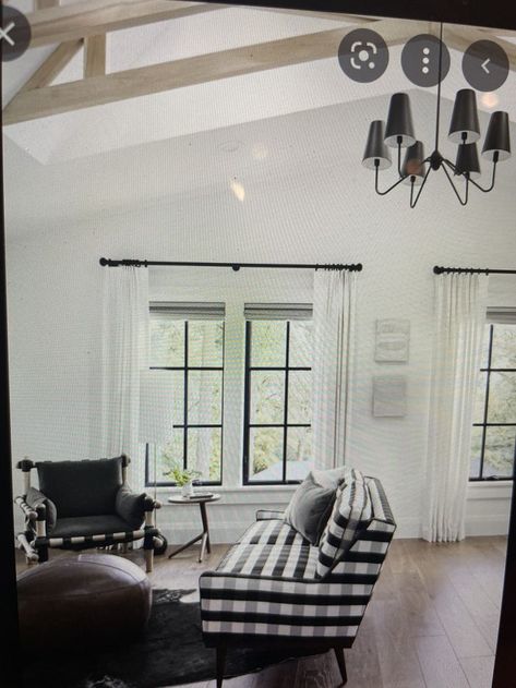 Black Curtain Rods, Patio Windows, Silver Curtains, Black Window Frames, Interior Window, House Redo, Black Window, General Ideas, Interior Windows