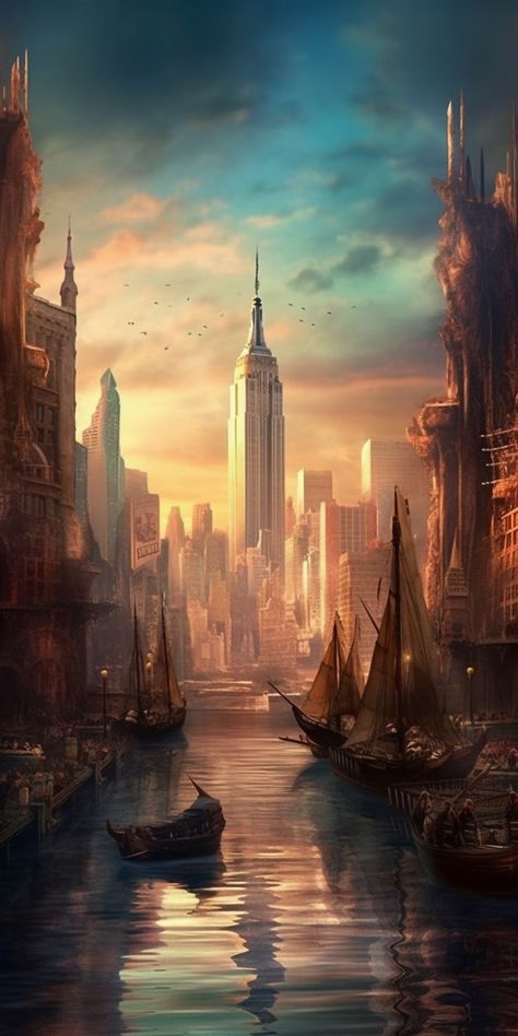 Fantasy New York, Minecraft City Buildings, Enchanted Book, Minecraft City, Book Board, Creatures Art, Fantasy City, Travel Brochure, Mythical Creatures Art