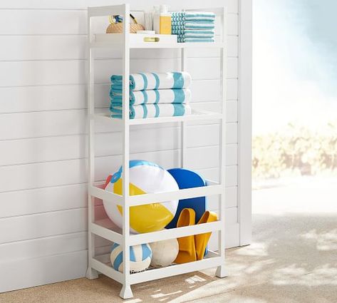 Poolside Towel Storage, Pool Accessories Storage, Outdoor Pool Storage, Outdoor Gear Organization, Pool Towel Storage, Pool Organization, Tower Shelf, Pool Float Storage, Tub Room