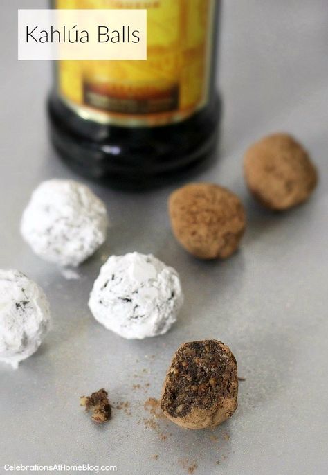 Grown-Up "Cookies & Milk" Kahlúa Balls & Winter White Cocktail - Celebrations at Home Kahlua Balls, Alcohol Cookies, Winter White Cocktail, Kahlua Recipes, Boozy Desserts, Chocolate Graham Crackers, White Cocktail, Edible Food, Holiday Coffee