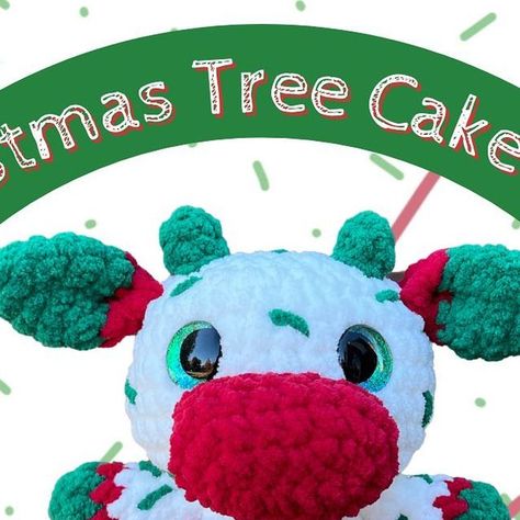 Christmas Tree Cake Crochet Pattern, Crochet Little Debbie Tree Cake, Christmas Crochet Plushies, Crochet Christmas Plushies, Cake Design 2023, Squishmallows Plushies, Eyes Crochet, Crochet Cake, Christmas Crochet Patterns Free