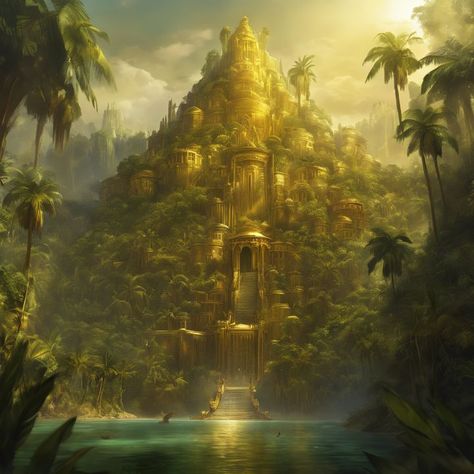 El Dorado, legendary, gold, city, ju - AlsadigGallery of Artworks City Of Gold, Fantasy Architecture, Gold City, Golden City, Amazon Rainforest, Hanging Garden, Ancient Romans, Wall Color, Ancient Egyptian