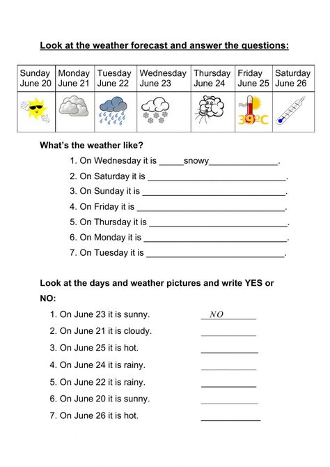 Weather online worksheet for Adults. You can do the exercises online or download the worksheet as pdf. Weather Esl Worksheet, Season And Weather Worksheet, What Is The Weather Like Worksheet, Weather Exercises English, What Is The Weather Like Today, Weather Worksheets 2nd Grade, Weather Forecast For Kids, Weather And Seasons Worksheet, Weather And Clothes Worksheet