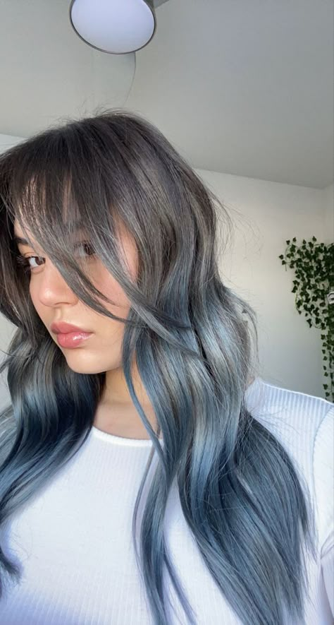 Metallic Blue Hair, Grey Blue Hair, Ash Blue Hair, Blue Grey Hair, Coral Hair, Mom Bun, Greyish Blue, Ash Brown, Metallic Blue