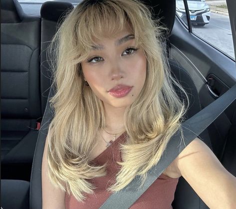 #blondehairstyles #bangs #naturalbeauty #naturalmakeup #hair #blush Tan Hair Color Skin, Brown People With Blonde Hair, Natural Blonde Brown Hair, Cute Bang Haircuts, Micro Bangs Blonde Hair, Cute Haircuts For Long Hair With Bangs, Honey Blonde Hair With Bangs, Blonde Hair With Wispy Bangs, Poofy Bangs