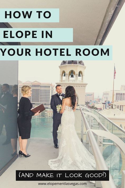 If you are thinking about eloping in Las Vegas ( or any other city for that matter) and want the city backdrop without the hefty price tag of going through the hotel directly, eloping on your hotel on the balcony can be a great option! Have a ceremony and then celebrate your elopement with a cake and champagne toast after! Las Vegas elopement photography | Las Vegas elopement packages | fun Las Vegas elopement | Elopement dress #elopelasvegas #lasvegaselopement www.elopementlasvegas.com Hotel Room Elopement, Hotel Room Wedding, Las Vegas Hotel Room, Romantic Ways To Propose, Cake And Champagne, Elopment Ideas, Hotel Room Decoration, Wedding Train, Makeup Consultation