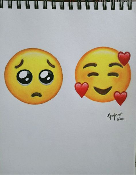 Emotional and happy in love emoji / sticker using colored pencils. Ig : gkaurart Happy Emoji Drawing, In Love Emoji, Emoji Painting, Drawing With Colored Pencil, Love Emoji, Using Colored Pencils, Sticker Drawing, Happy In Love, Emoji Drawings