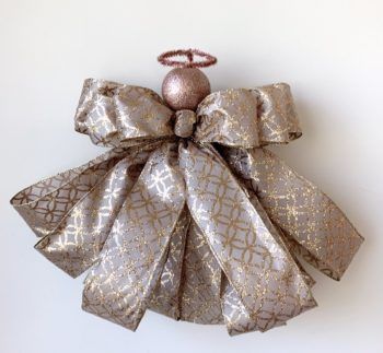 How to make a ribbon angel tree top bow with Bowdabra How To Make An Angel Tree Topper, Ribbon Angels How To Make, Angel Wings For Tree Topper, Angels Made From Wired Ribbon, Christmas Angel Ornaments Handmade, Fabric Tree Top Angel Pattern, Tree Top Bow, Handmade Angel Tree Topper, Easy Hair Bows