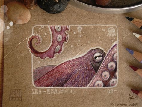 09 - Octopus by Loisa Pencil Drawing Tutorials, Sketchbook Cover, Octopus Art, Art Brown, Toned Paper, Paper Drawing, Sketchbook Inspiration, Color Pencil Art, Realistic Drawings